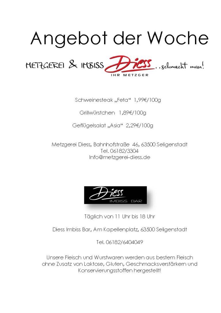 Men&uuml;plan &ndash; Metzgerei Diess